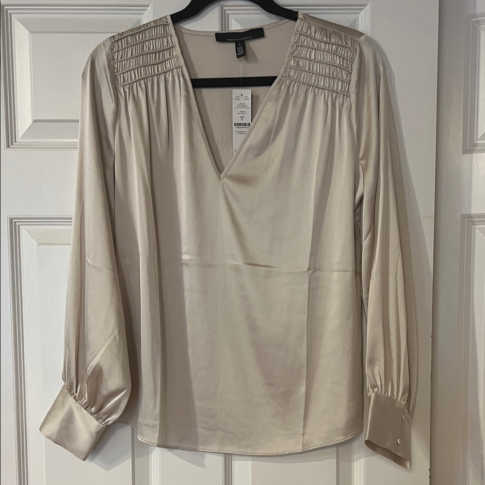 NWT White House Black Market Smocked Shoulder Blouse - Size Small